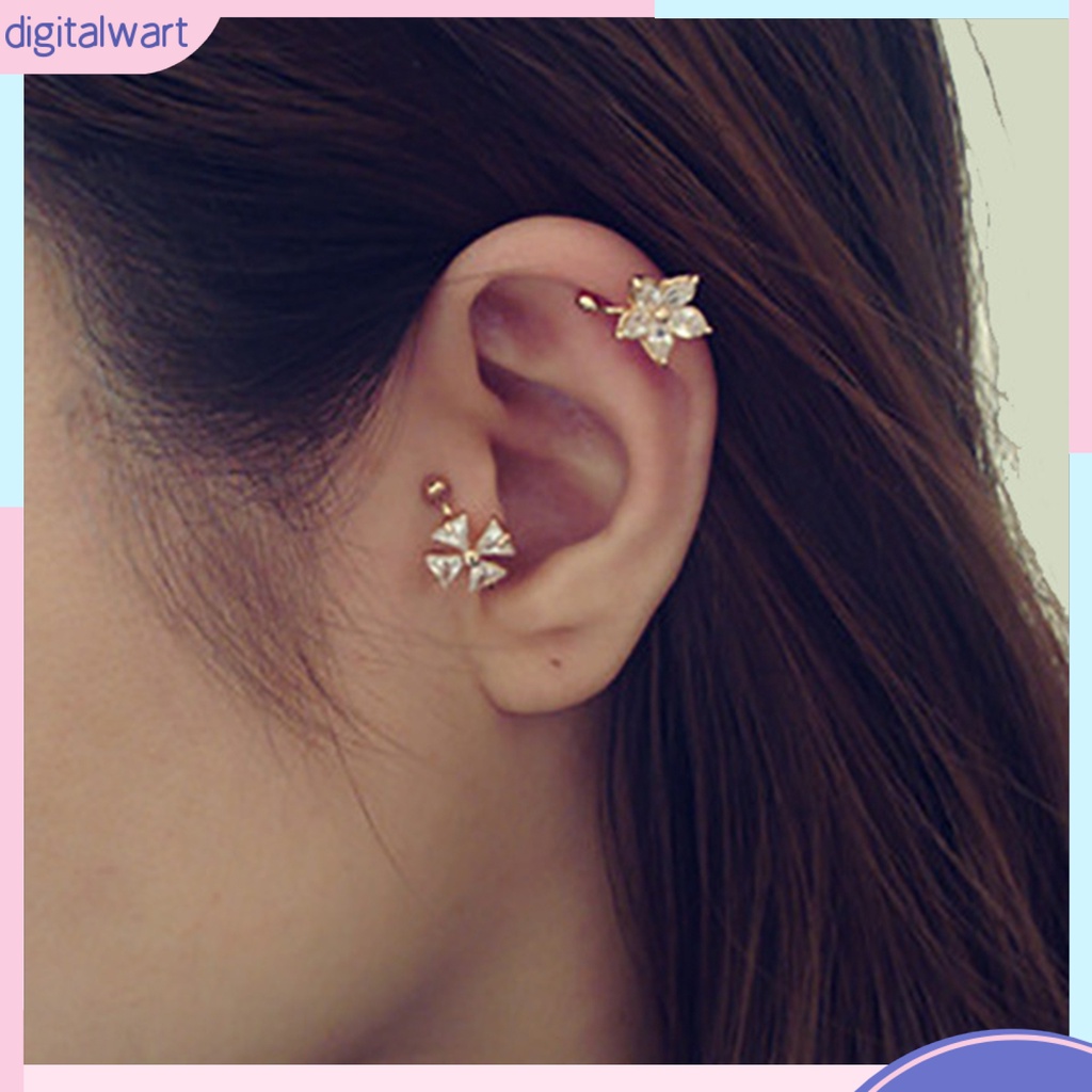 Khuyên kẹp vành tai hình hoa đính đá thời trang cho nữ