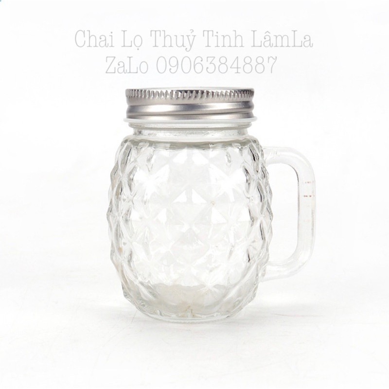 Cốc Ly Thuỷ Tinh Quai Thơm Nắp Nhôm Bạc 450ml