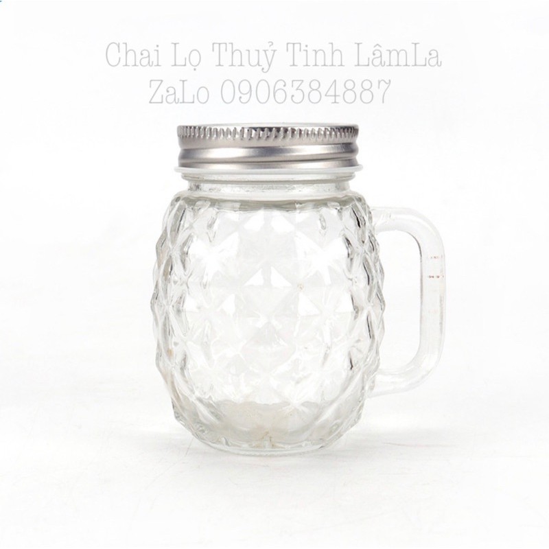  Cốc Ly Thuỷ Tinh Quai Thơm Nắp Nhôm Bạc 450ml