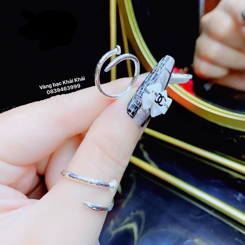 Nhẫn đinh bạc ta dày dặn sáng bóng - Nhẫn nữ bạc ta - Vàng bạc Khải Khải