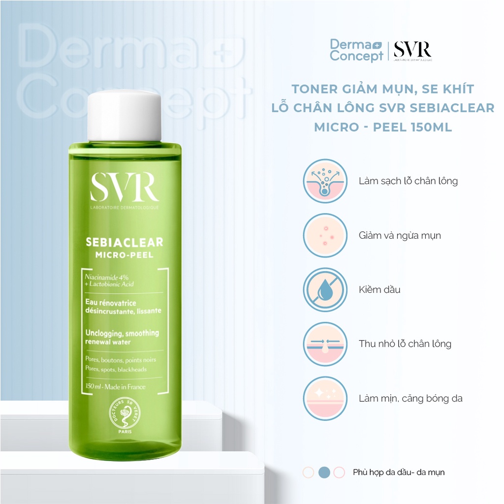 Toner giảm mụn, se khít lỗ chân lông SVR Sebiaclear Micro-peel 150ml [NHẬP KHẨU CHÍNH HÃNG 100%]