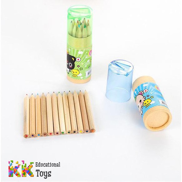 Đồ dùng học tập: Hộp chì 12 màu bằng gỗ (kèm đầu gọt) - KKstore