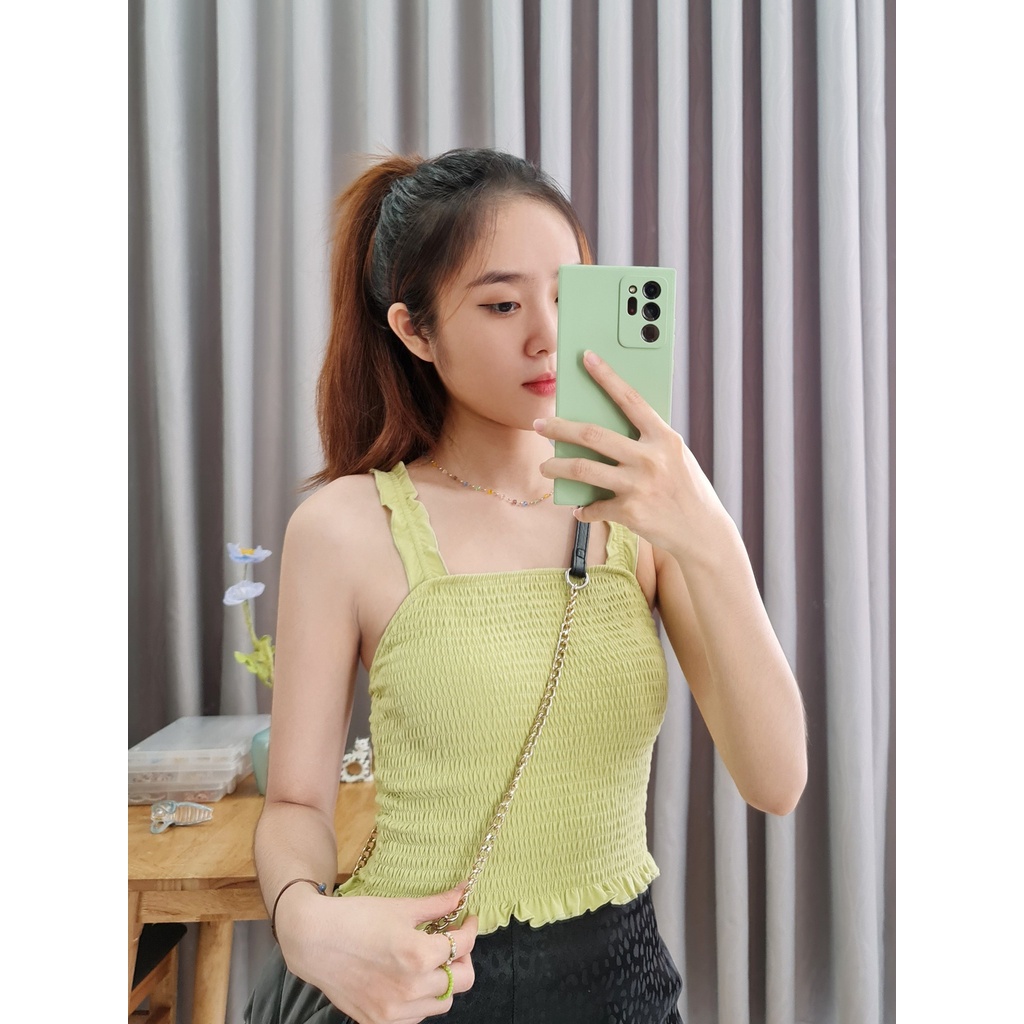 Q9624, Q9625 & Q9626 - Áo thun croptop SO, 2 dây bèo, nhún thun