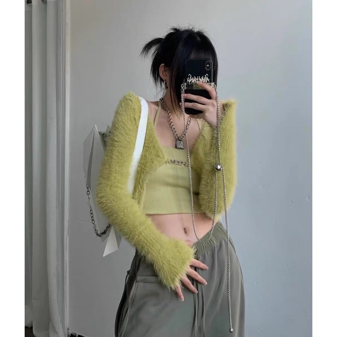 Set áo khoác lông croptop dài tay+áo ống croptop phong cách ulzzang Hàn Quốc SAM SAM BOUTIQUE