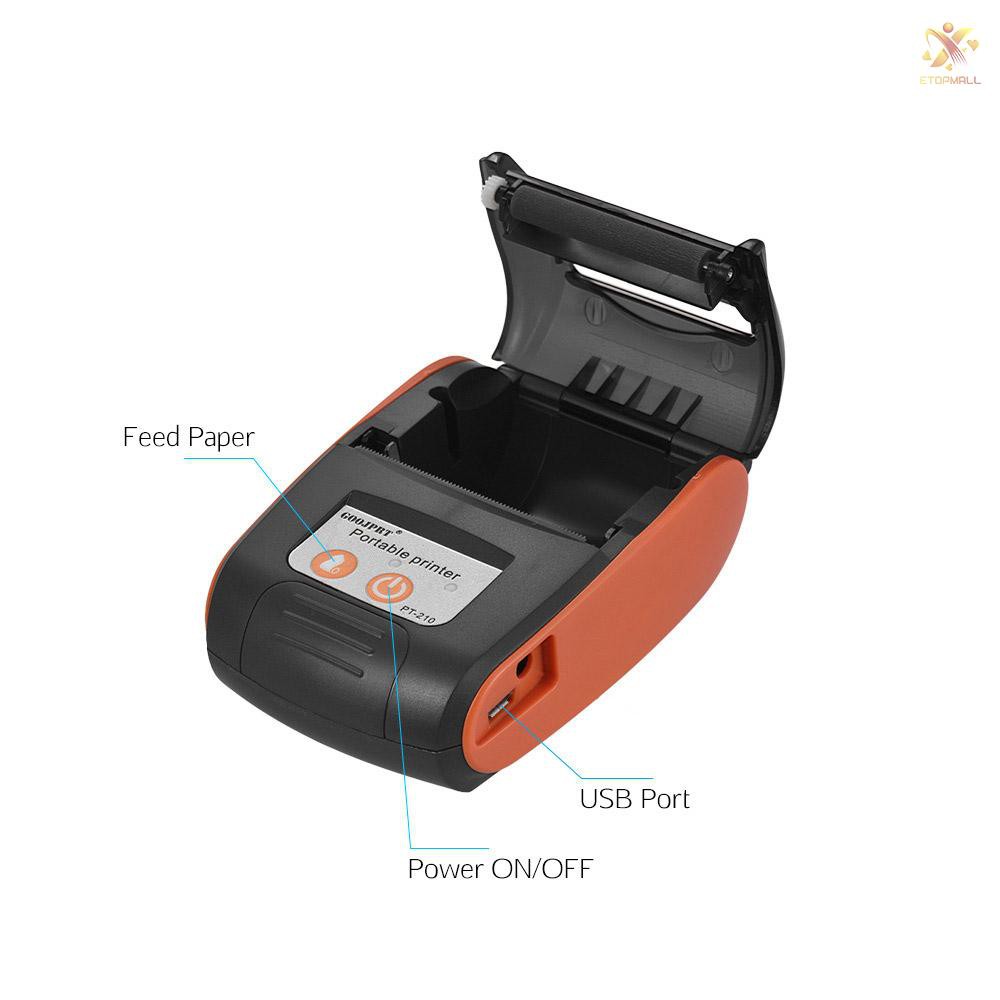 E&amp;T GOOJPRT PT-210 Portable Thermal Printer Handheld 58mm Receipt Printer for Retail Stores Restaura
