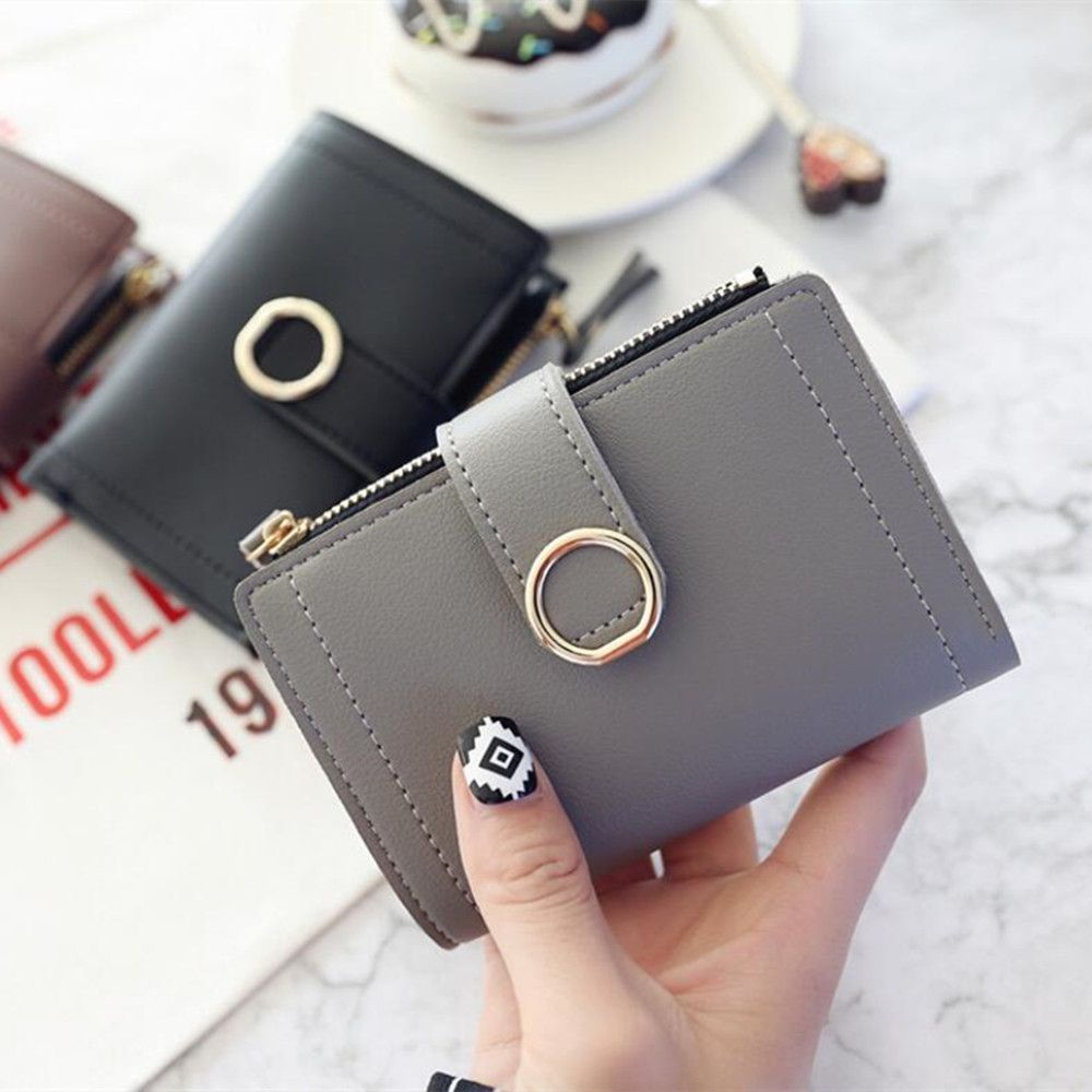 Ví da PU cầm tay mini dáng ngắn nhiều màu sắc có khóa kéo thời trang MIHAN1 cho nữ
