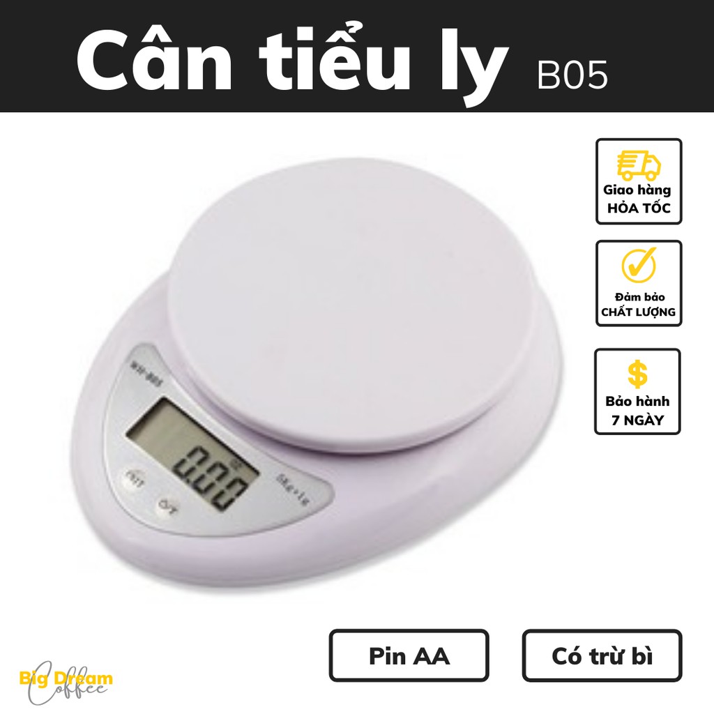 Cân tiểu ly điện tử mini định lượng 1-5kg B05 độ chính xác cao làm bánh Cân tiểu ly 3kg cao cấp kèm 2 viên pin AA