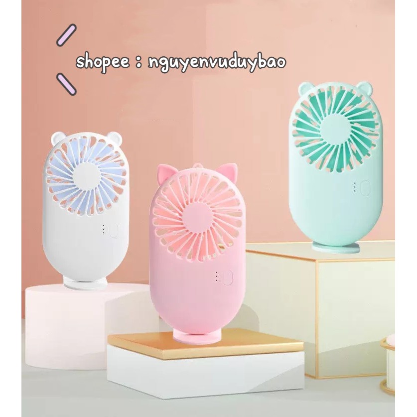 QUẠT MINI CẦM TAY TÍCH ĐIỆN 3 TỐC ĐỘ + PIN + CÁP SẠC + ĐẾ QUẠT