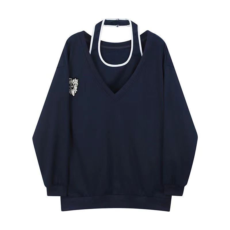 Bộ Áo Sweater Mỏng Dáng Rộng + Quần Yếm Thời Trang Mùa Xuân Hàn Quốc 2022 Dành Cho Nữ