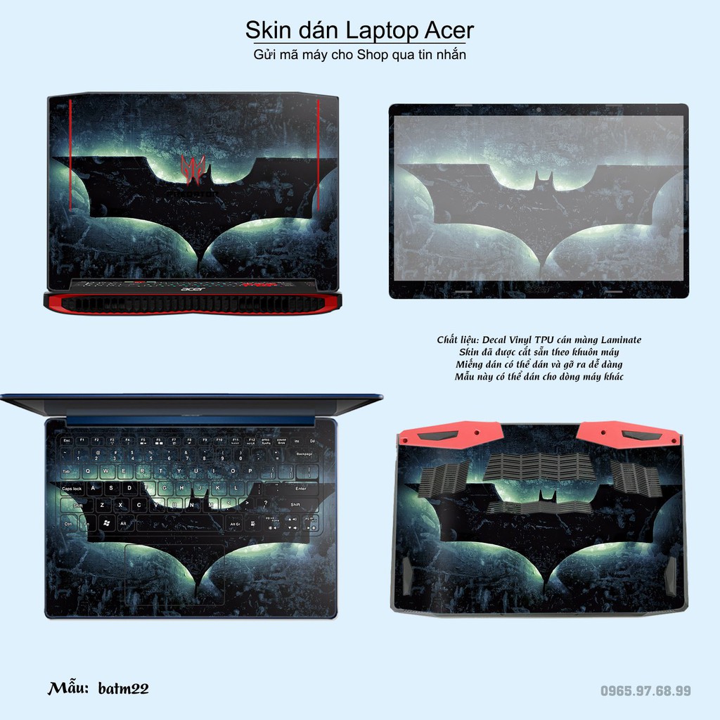 Skin dán Laptop Acer in hình Người dơi (inbox mã máy cho Shop)