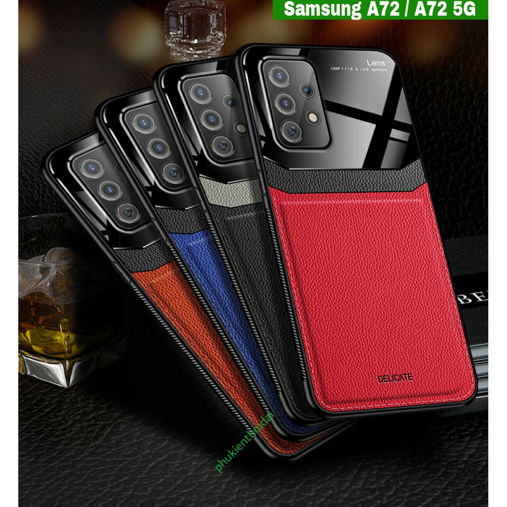 Ốp lưng Samsung Galaxy A72 / A72 5G chống sốc vân da kính chống bám bẩn cao cấp
