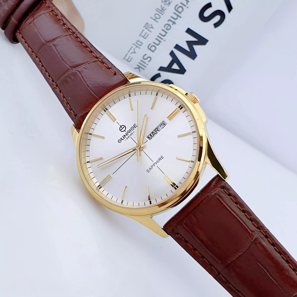 Đồng Hồ Nam Sunrise Dây Da DM1143SWA Chính Hãng Full Box  Sapphire Chống Xước , Chống Nước Bảo Hành 3 Năm