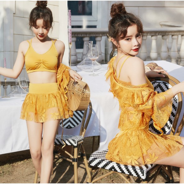 Bộ đồ bơi nữ 3 mảnh ren đi biển nữ tính