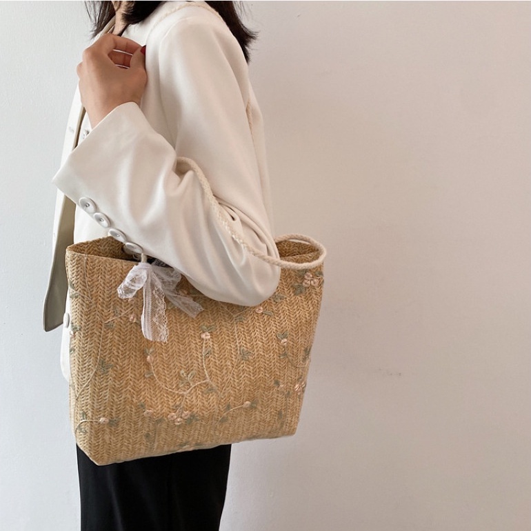 M97-Túi Xách nữ túi toteĐan Rơm Phong Cách Phương Tây Đơn Giản Cho