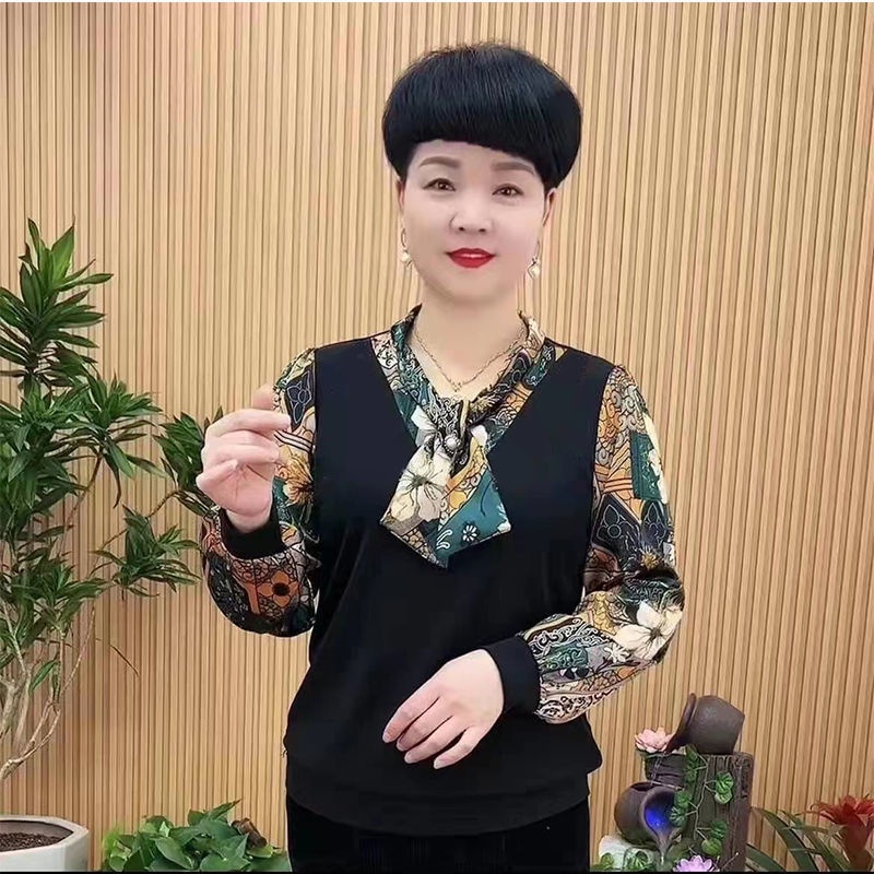 Áo Thun Tay Dài Dáng Rộng Phong Cách Phương Tây Thời Trang Mùa Thu Cho Phụ Nữ Trung Niên