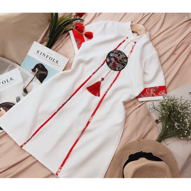 Đầm Suông Cổ Tàu, Sườn Xám Thêu Đắp Trang Trí Đơn Giản Tinh Tế Thời Trang Tết Năm 2021 Dưới 55kg Cho Nữ. | BigBuy360 - bigbuy360.vn