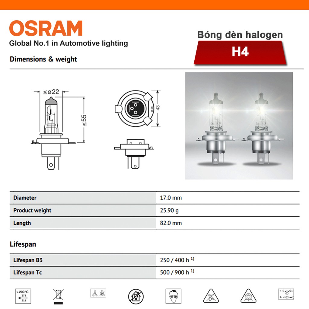 Bóng đèn hal OSRAM cho xe SH H4 12v 60 55w - Xe ôtô Nhập Khẩu Germany Đóng Vỹ