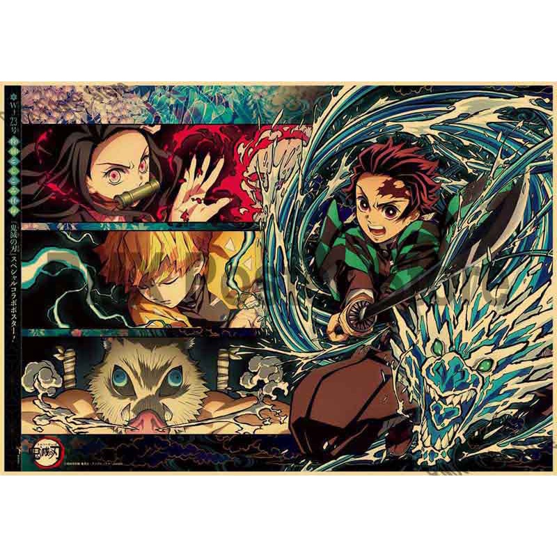 Poster Phim Demon Slayer Dán Tường Trang Trí Phong Cách Retro