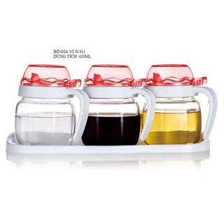 Bộ 3 bình thủy tinh, bình đựng dầu, bình đựng gia vị lỏng, bình gia vị thủy tinh LILAC 420ml