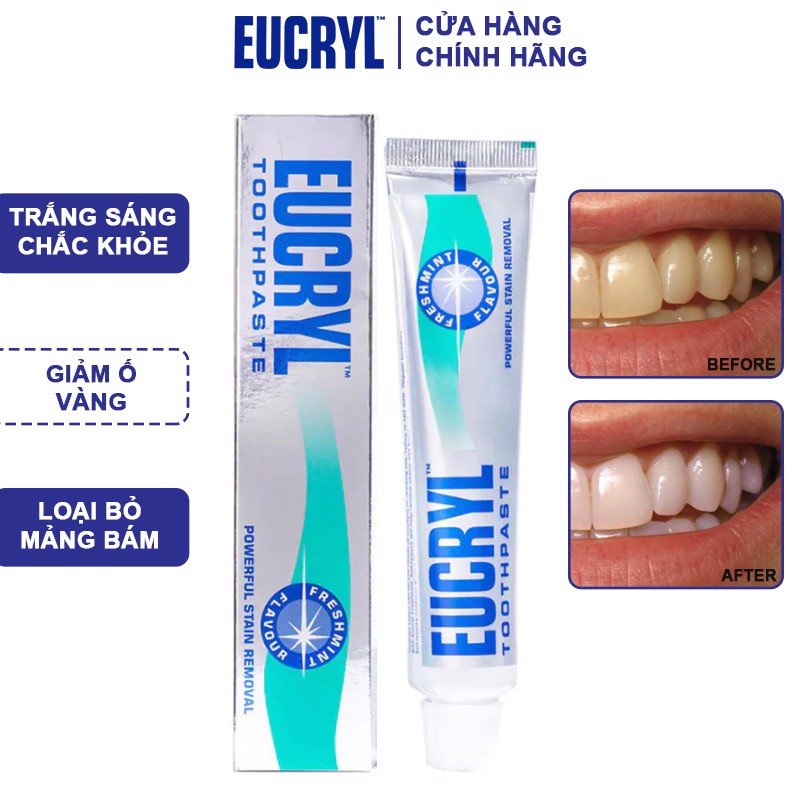 Combo BỘT + KEM đánh tẩy trắng răng Eucryl - Anh Quốc