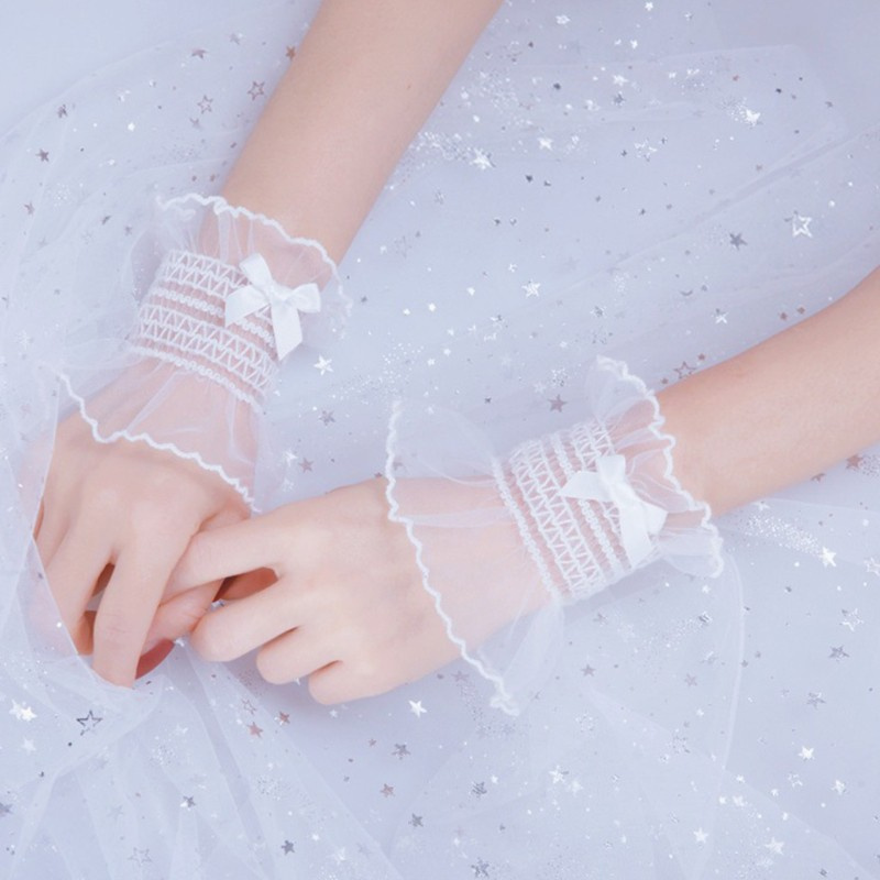Cổ tay áo giả vải ren viền nhún bèo co giãn phong cách Lolita Nhật Bản ngọt ngào hóa trang cho nữ