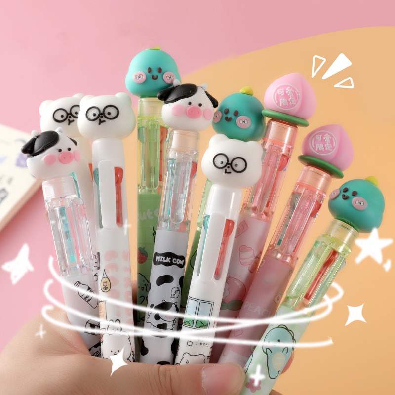 Set 4 Bút Bi Nhiều Màu Đa Năng Họa Tiết Hoạt Hình Dễ Thương