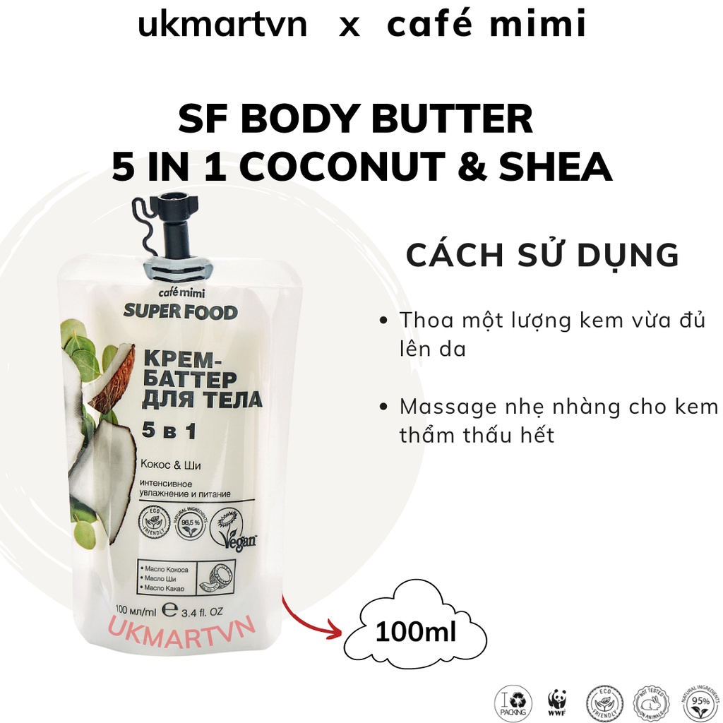 Kem Dưỡng Ẩm Và Nuôi Dưỡng Da Toàn Thân CAFÉ MIMI Coconut &amp; Shea, Macadamia &amp; Oregano 100ml