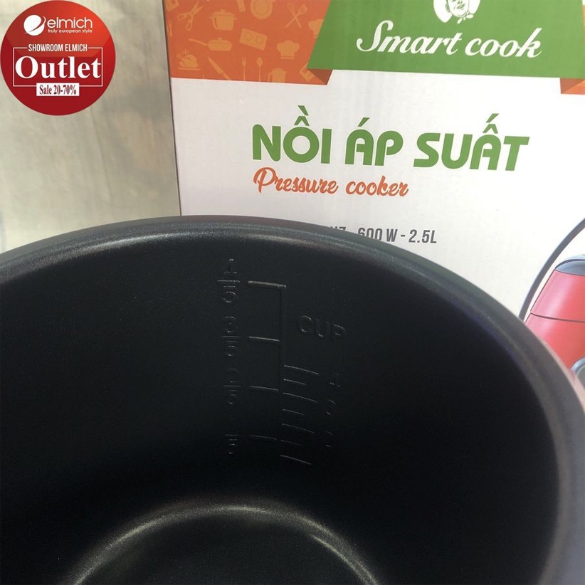 Nồi áp suất Smartcook  2.5L 2.5 Lít PCS-1803 màu đỏ - Hàng chính hãng