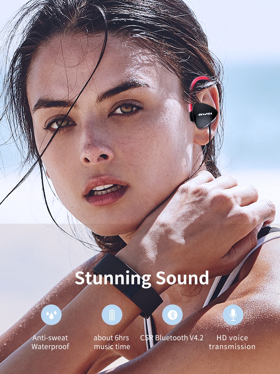 Set Tai Nghe Bluetooth AWEI A847BL Chống Thấm Nước Ipx4 Có Micro 17g Kèm Phụ Kiện