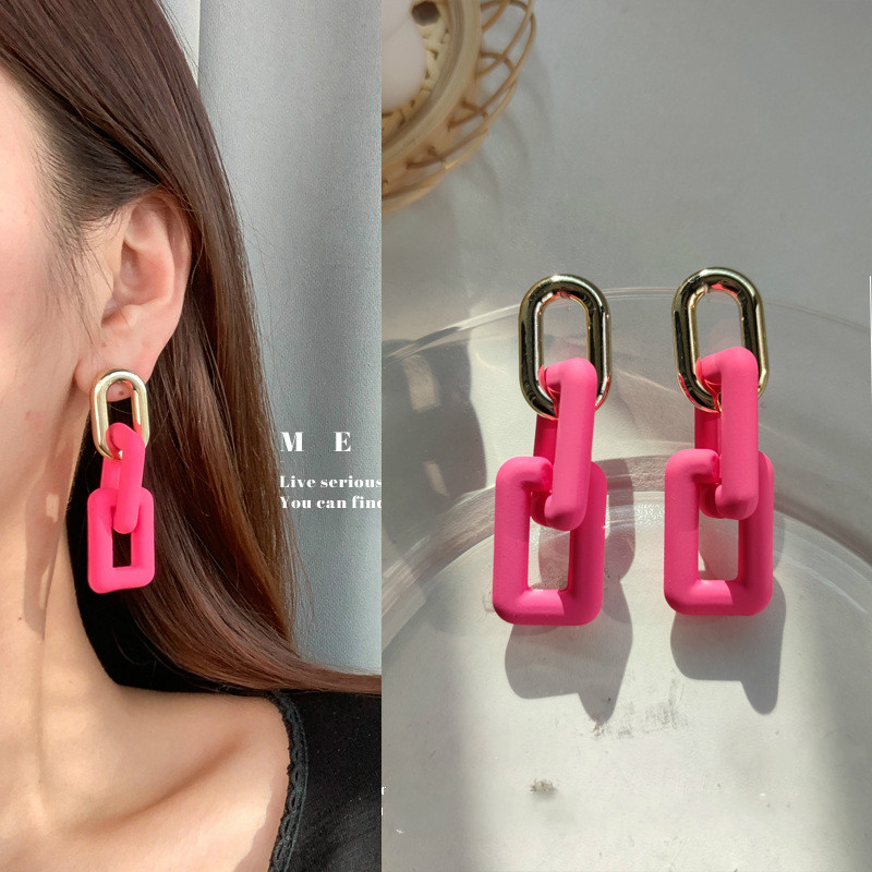 Khuyên Tai Acrylic Dạ Quang Hình Học Màu Hồng Ngọt Ngào Phong Cách Dongdaemun Hyuna Chính Hãng Hàn Quốc Hàng Mới