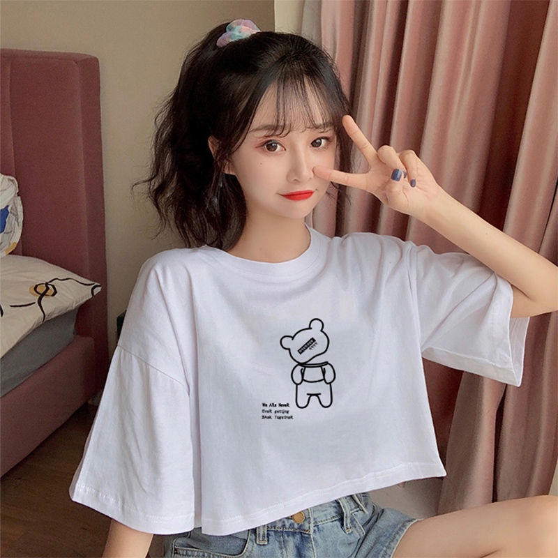 Áo Thun Nữ Ngắn Tay In Hình Gấu Thời Trang Hàn Quốc