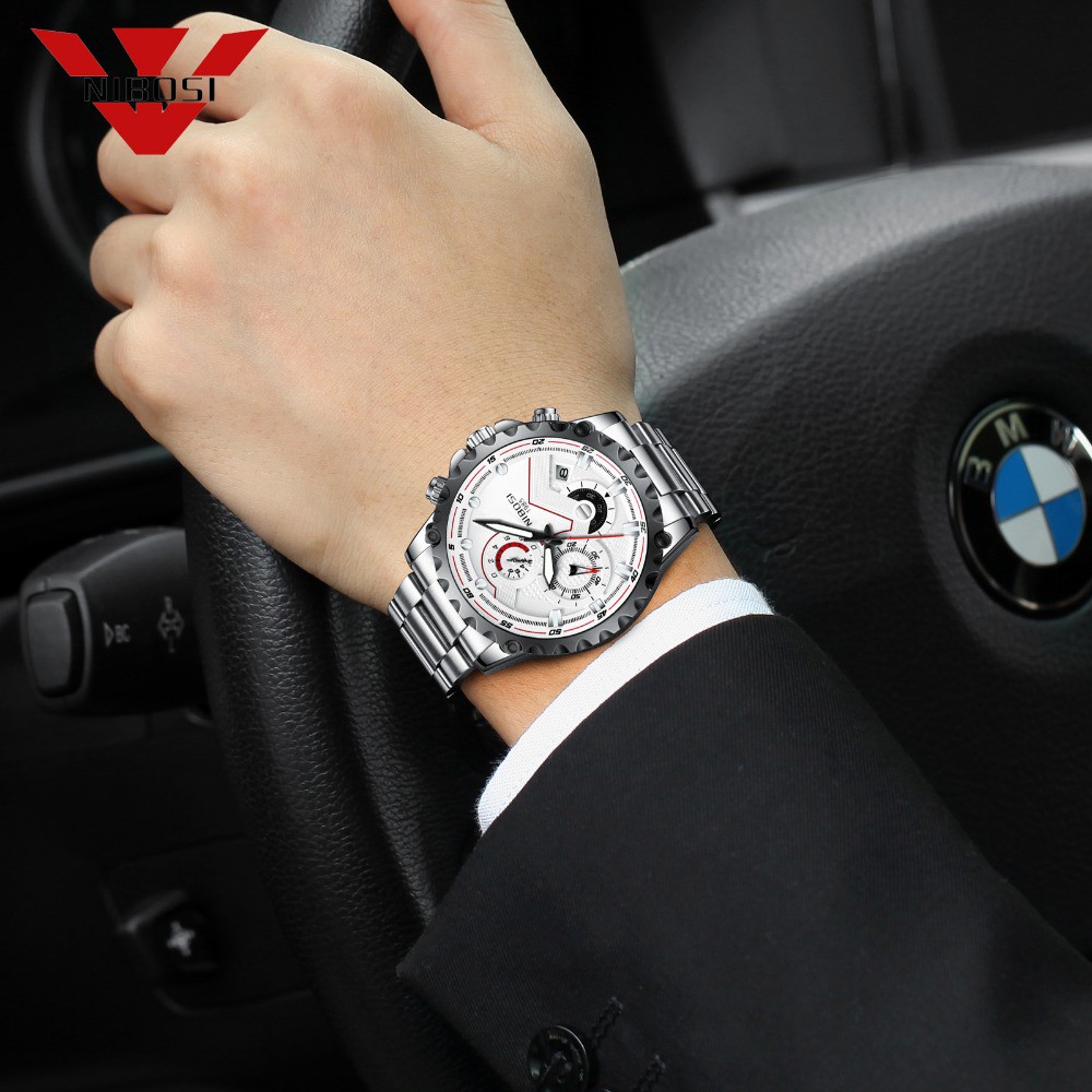(TẶNG VÒNG TAY) Đồng hồ nam NIBOSI 2322 chính hãng, dây kim loại không gỉ, thép đúc đặc