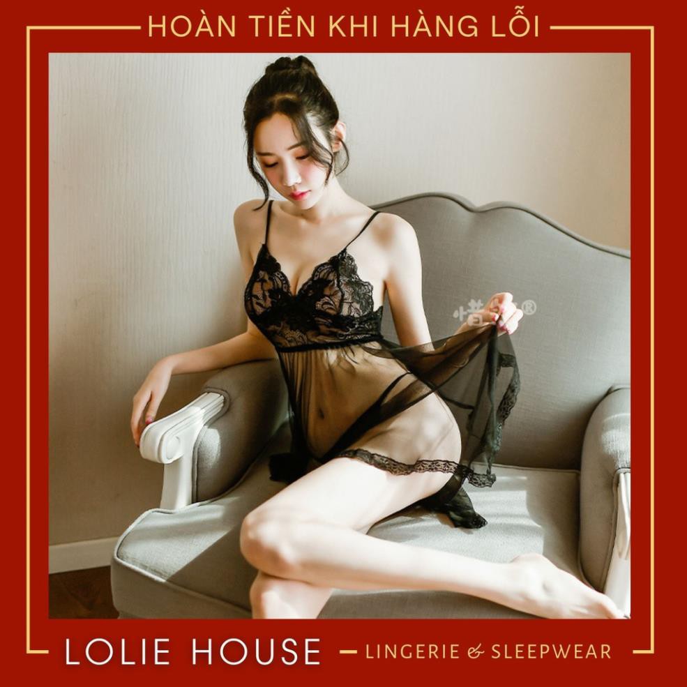 Váy ngủ sexy xuyên thấu - Đầm ngủ siêu mỏng trong suốt kèm quần lót dây lọt khe LOLIE HOUSE - VN7 Đẹp