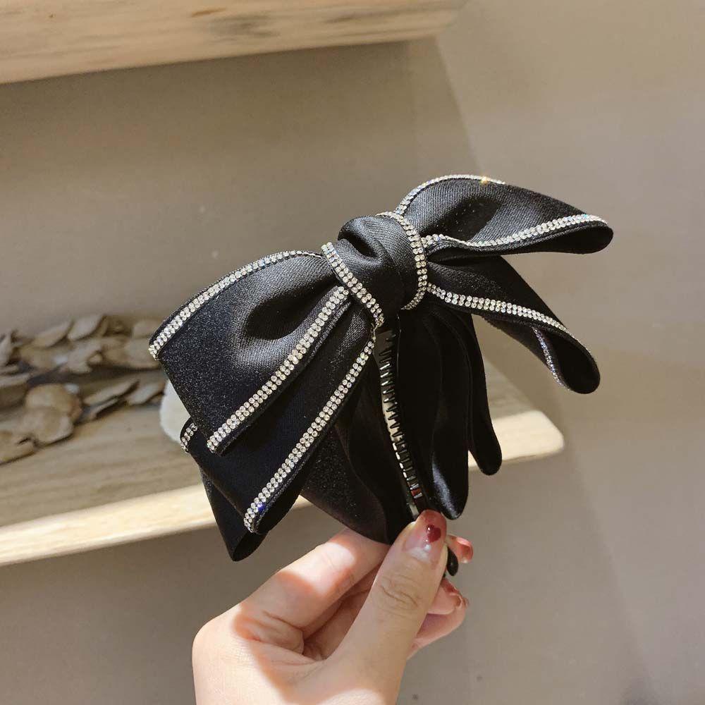 FORBETTER Kẹp Tóc Đuôi Ngựa Satin Đính Đá Đơn Giản Thanh Lịch Phong Cách Hàn Quốc Cho Nữ