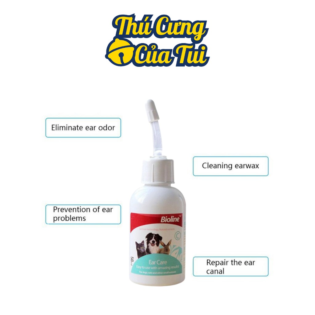 Nước Rửa Vệ Sinh Tai Cho Thú Cưng Chó Mèo Ear Care Bioline 50ml - Thú Cưng Của Tui