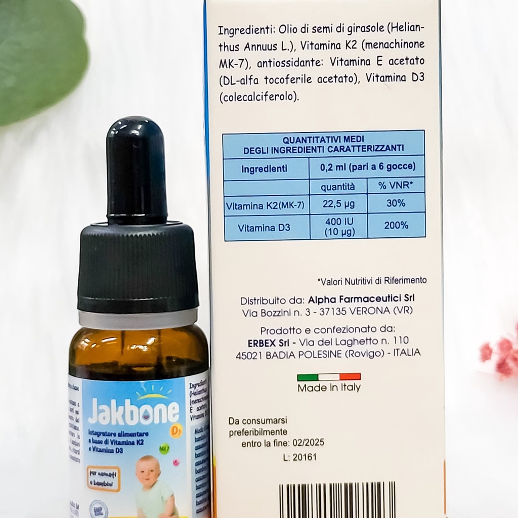 Siro Jakbone bổ sung vitamin K2+D3 giúp hấp thu canxi hỗ trợ tăng chiều cao 10ml Lineabon
