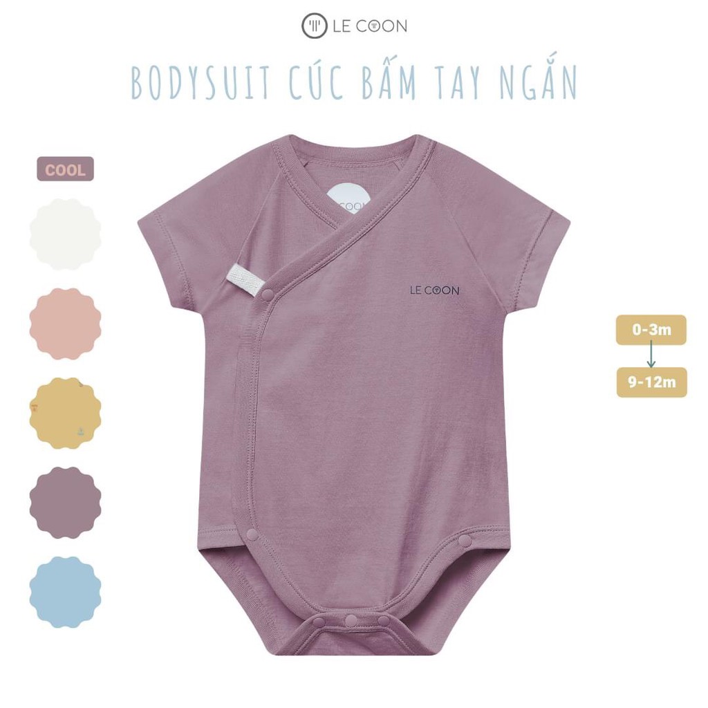 LE COON  Bodysuit Lecoon cho bé trai bé gái cúc bấm tay ngắn cotton 100%