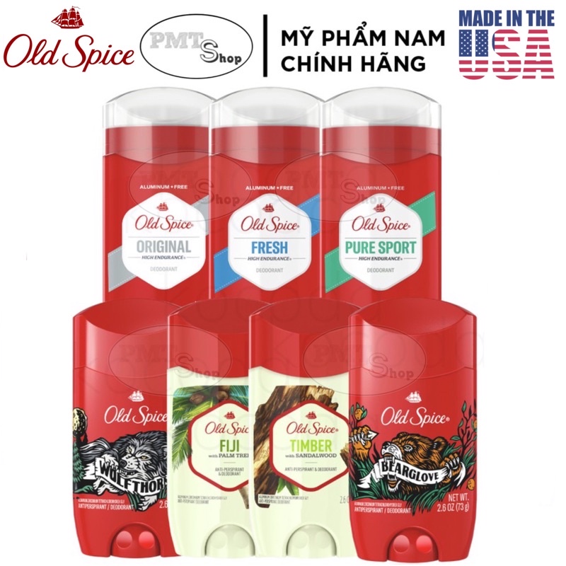 [USA] Lăn sáp khử mùi nam Old Spice 85g Purre sport | Fresh | Original 73g Timber | Fiji | Bearglove | Wolfthorn  - Mỹ