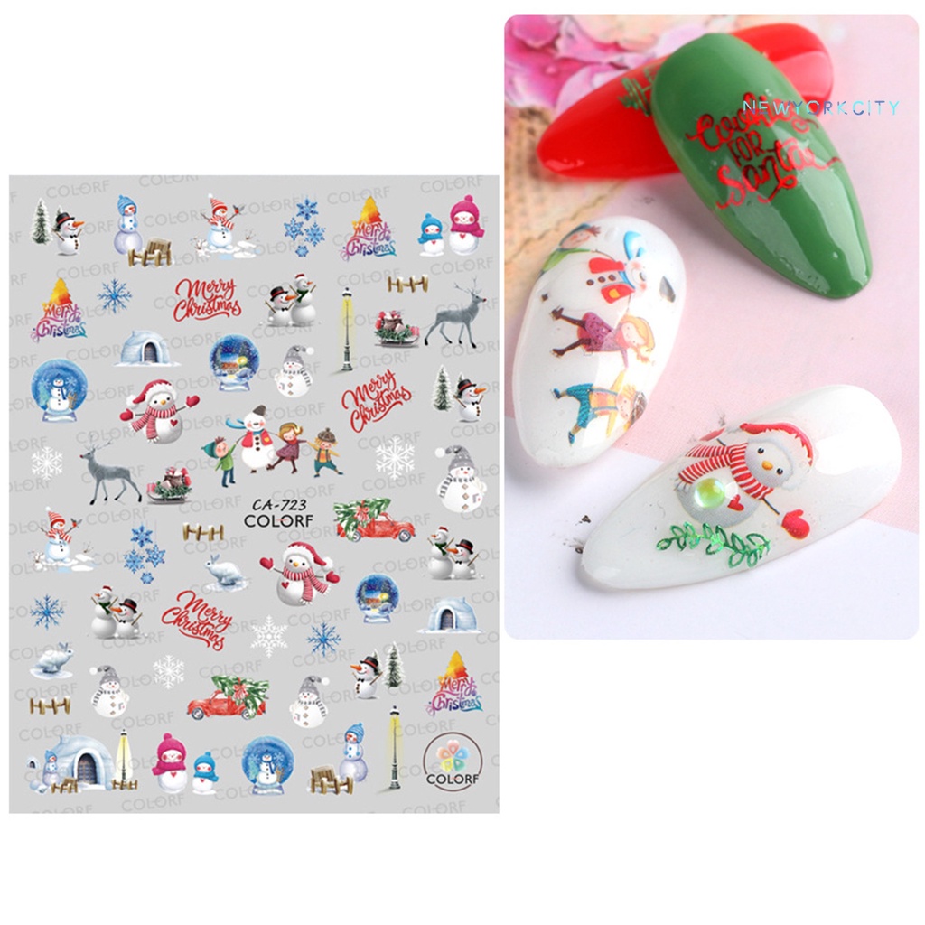 Miếng Dán Trang Trí Móng Tay Họa Tiết Tuần Lộc Giáng Sinh 3D Không Phai Màu