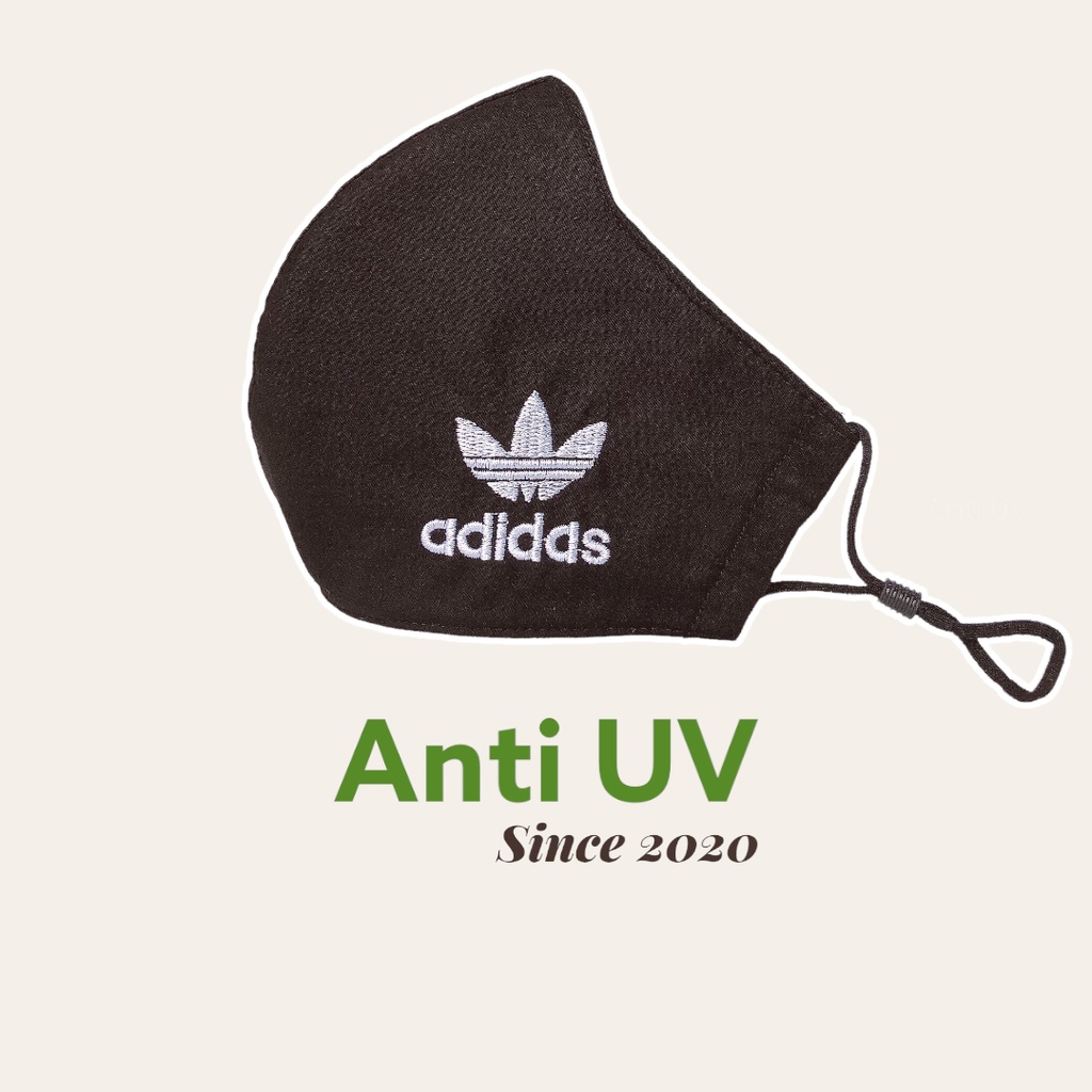 Khẩu trang vải 3 lớp Cao Cấp màu đen thêu logo Adidas - Khẩu trang thời trang - Anti UV