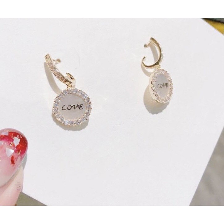 Bông Tai Nữ Bạc 925 Cao Cấp Thiết Kế ERASHOP 074962 - Mặt Tròn Love Viền Đá Tiểu Thư, Sang Chảnh, Siêu Rẻ Đẹp