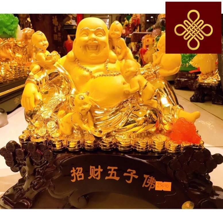 Tượng Phật Di Lặc ngũ phúc phong thuỷ màu vàng kim sa(cao 35, dài 35, rộng 15)