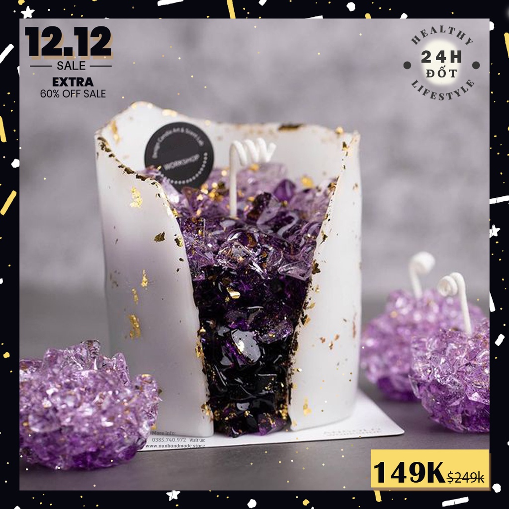 Nến Thơm Pha Lê Tinh Dầu Thiên Nhiên Quà Tặng Giáng Sinh, Sinh Nhật