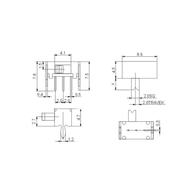 Set 10 Công Tắc Gạt Dạng Đứng 1P2T 3 Pin 3mm Cho PCB Mount SK12D07-V