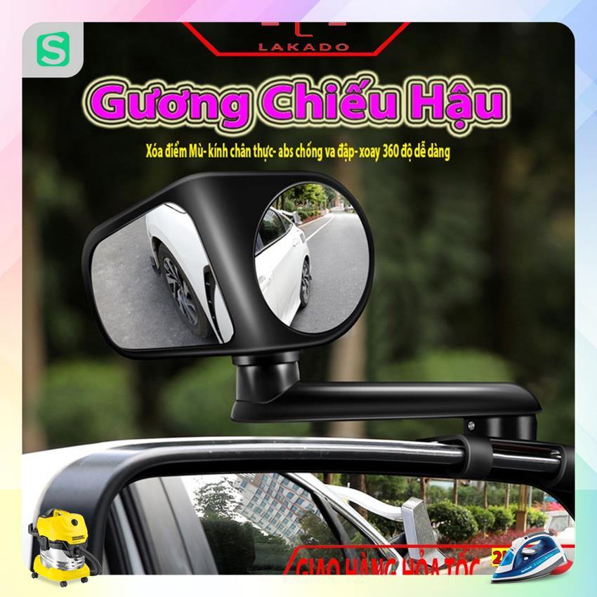 Gương chiếu hậu 2 hình vuông góc rộng xoay 360 độ, có cần điều chỉnh được cho xe hơi-lakado MSP74613