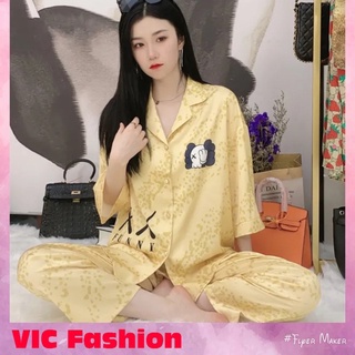 Vic 224 - bộ đồ ngủ nữ pijama lụa cao cấp - quần áo ngủ trẻ trung