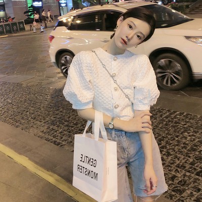 áo sơ mi tiểu thư phối cúc đá ngọc siêu sang( có ảnh thật)