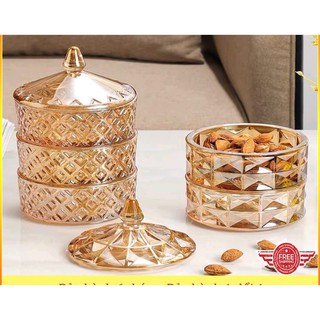 Bộ thố thủy tinh pha lê đựng mứt, hũ mứt ngày tết kim cương đẹp tầng, 2 tầng, 3 tầng cao cấp