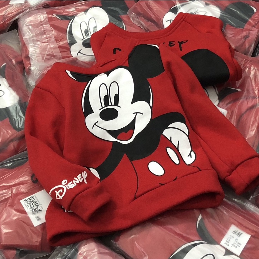 Áo dài tay thu đông bé trai - Set 2 áo nỉ da cá Mickey đỏ Hm cho bé trai size 1-6t