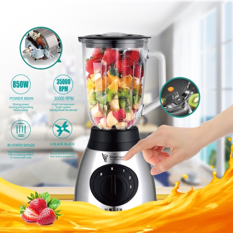 [Mã ELHA22 giảm 5% đơn 300K] Máy xay sinh tố HAEGER HG-301 - Công suất 850w, 1.5L 5 tốc độ xay